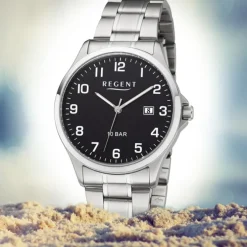 Regent Herren Armbanduhr Analog F-1191 Quarz-Uhr Metall silber URF1191