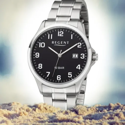 Regent Herren Armbanduhr Analog F-1191 Quarz-Uhr Metall silber URF1191