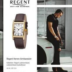 Regent Herren Armbanduhr Analog Lederarmband dunkelbraun URF1519