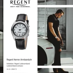 Regent Herren Armbanduhr Analog Lederarmband schwarz URBA772
