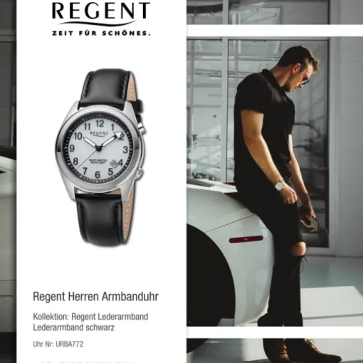 Regent Herren Armbanduhr Analog Lederarmband schwarz URBA772