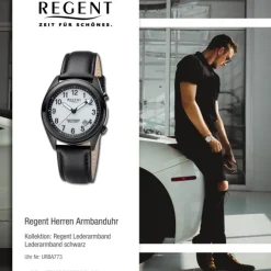 Regent Herren Armbanduhr Analog Lederarmband schwarz URBA773