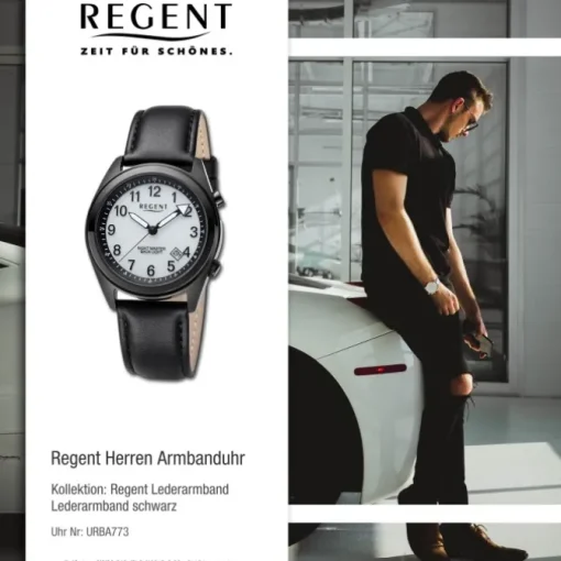 Regent Herren Armbanduhr Analog Lederarmband schwarz URBA773