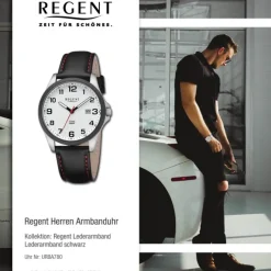 Regent Herren Armbanduhr Analog Lederarmband schwarz rot URBA780