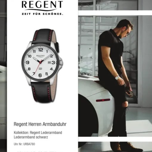 Regent Herren Armbanduhr Analog Lederarmband schwarz rot URBA780