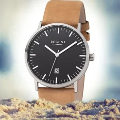 Regent Herren Armbanduhr Analog F-1232 Quarz-Uhr Titan beige URF1232