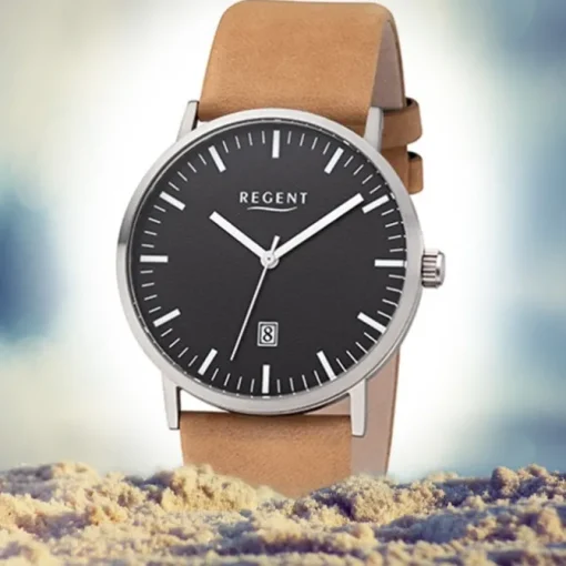 Regent Herren Armbanduhr Analog F-1232 Quarz-Uhr Titan beige URF1232