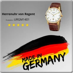 Regent Herren Armbanduhr Analog GM-1401 Quarz-Uhr Leder braun URGM1401