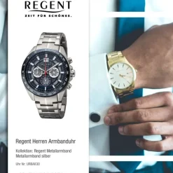 Regent Herren Armbanduhr Analog Metallarmband silber URBA830