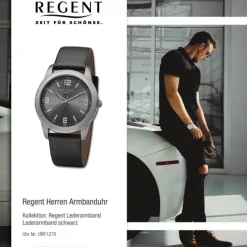 Regent Herren Armbanduhr Analog Lederarmband schwarz URF1270