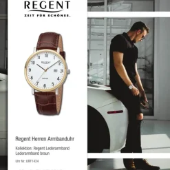 Regent Herren Armbanduhr Analog Lederarmband braun URF1424