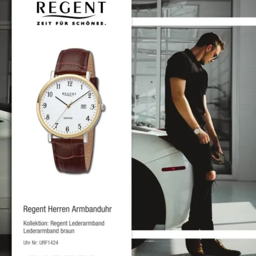 Regent Herren Armbanduhr Analog Lederarmband braun URF1424