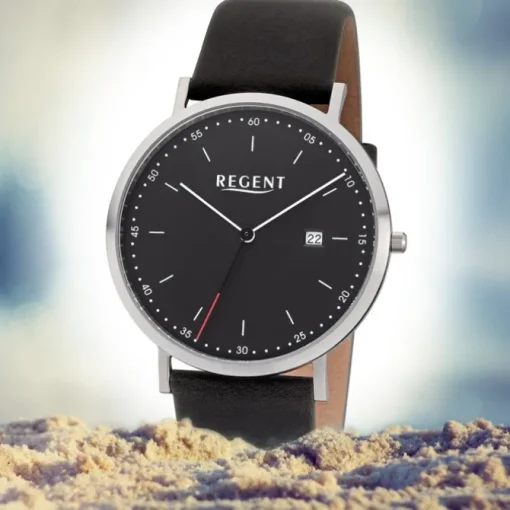 Regent Herren Armbanduhr Analog F-1141 Quarz-Uhr Leder schwarz URF1141