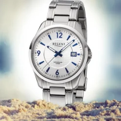 Regent Herren Armbanduhr Analog F-1185 Quarz-Uhr Metall silber URF1185
