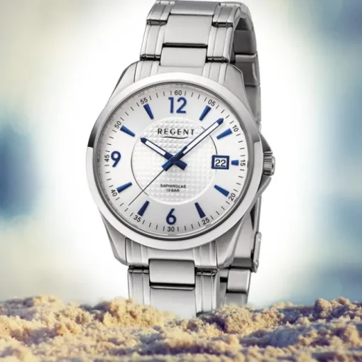 Regent Herren Armbanduhr Analog F-1185 Quarz-Uhr Metall silber URF1185