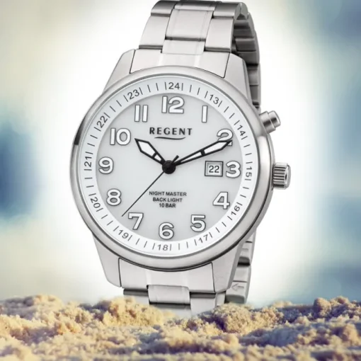 Regent Herren Armbanduhr Analog F-1187 Quarz-Uhr Metall silber URF1187