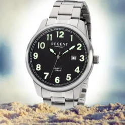 Regent Herren Armbanduhr Analog F-1189 Quarz-Uhr Metall silber URF1189