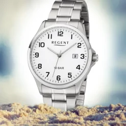 Regent Herren Armbanduhr Analog F-1190 Quarz-Uhr Metall silber URF1190