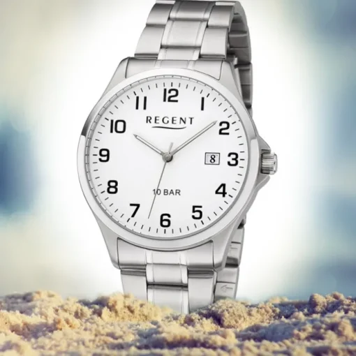 Regent Herren Armbanduhr Analog F-1190 Quarz-Uhr Metall silber URF1190