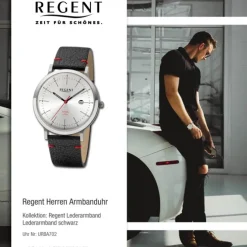 Regent Herren Armbanduhr Analog Lederarmband schwarz rot URBA702