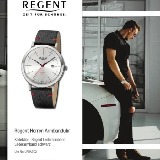 Regent Herren Armbanduhr Analog Lederarmband schwarz rot URBA702