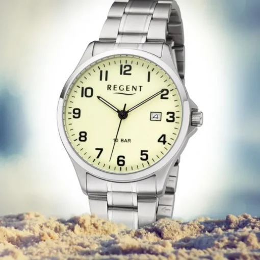 Regent Herren Armbanduhr Analog F-1192 Quarz-Uhr Metall silber URF1192