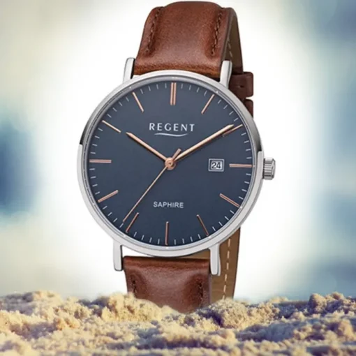 Regent Herren Armbanduhr Analog F-1228 Quarz-Uhr Leder braun URF1228