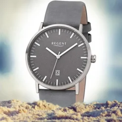 Regent Herren Armbanduhr Analog F-1234 Quarz-Uhr Titan grau URF1234