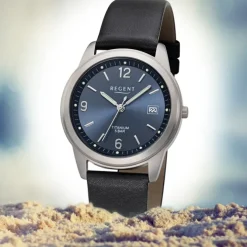 Regent Herren Armbanduhr Analog F-682 Quarz-Uhr Titan schwarz URF682