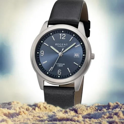 Regent Herren Armbanduhr Analog F-682 Quarz-Uhr Titan schwarz URF682