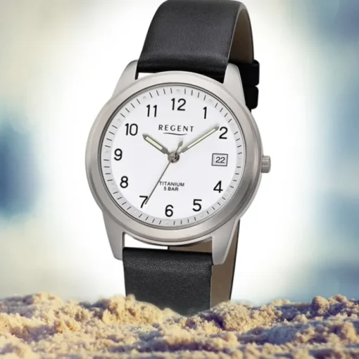 Regent Herren Armbanduhr Analog F-683 Quarz-Uhr Titan schwarz URF683