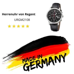 Regent Herren Armbanduhr Analog GM-2108 Quarz-Uhr Lederband schwarz URGM2108