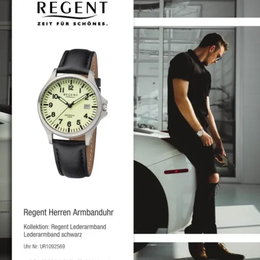 Regent Herren Armbanduhr Analog Lederarmband schwarz UR1092569