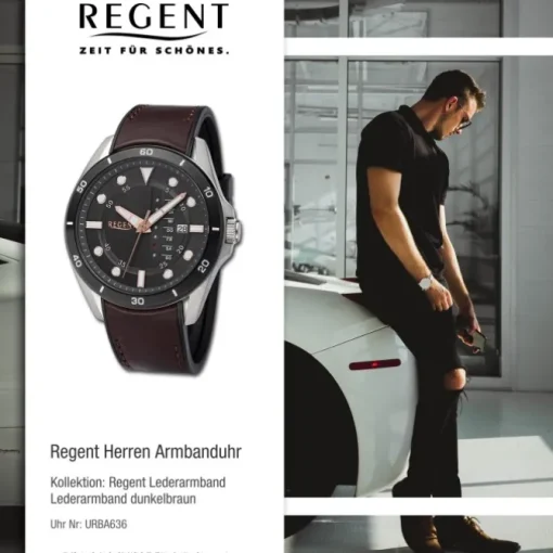 Regent Herren Armbanduhr Analog Lederarmband dunkelbraun URBA636