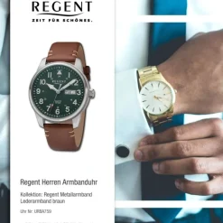 Regent Herren Armbanduhr Analog Lederarmband braun URBA759