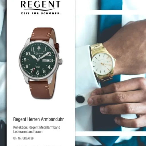 Regent Herren Armbanduhr Analog Lederarmband braun URBA759