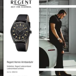 Regent Herren Armbanduhr Analog Lederarmband schwarz URBA763