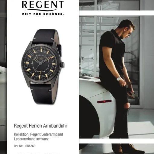 Regent Herren Armbanduhr Analog Lederarmband schwarz URBA763