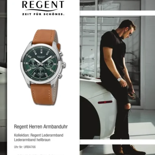 Regent Herren Armbanduhr Analog Lederarmband hellbraun URBA766