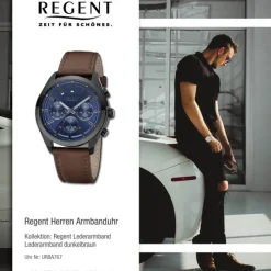 Regent Herren Armbanduhr Analog Lederarmband dunkelbraun URBA767