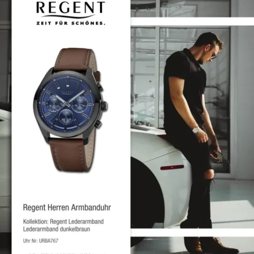 Regent Herren Armbanduhr Analog Lederarmband dunkelbraun URBA767