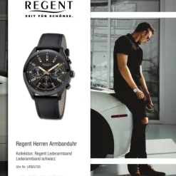 Regent Herren Armbanduhr Analog Lederarmband schwarz URBA768