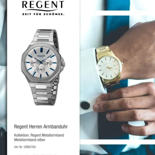 Regent Herren Armbanduhr Analog Metallarmband silber URBA769