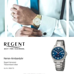 Regent Herren Armbanduhr Analog Titanarmband silber URBA776