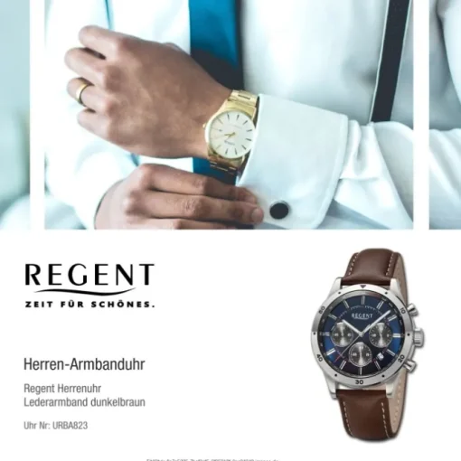 Regent Herren Armbanduhr Analog Lederarmband dunkelbraun URBA823