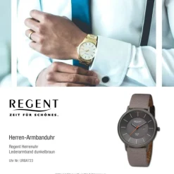 Regent Herren Armbanduhr Analog Lederarmband dunkelbraun URBA723