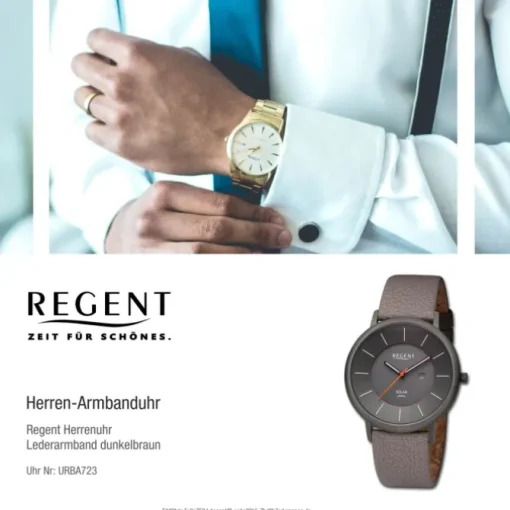 Regent Herren Armbanduhr Analog Lederarmband dunkelbraun URBA723