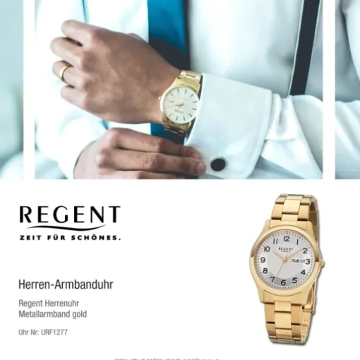 Regent Herren Armbanduhr Analog Metallarmband gold URF1277