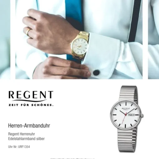 Regent Herren Armbanduhr Analog Edelstahlarmband silber URF1354