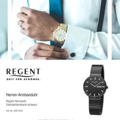 Regent Herren Armbanduhr Analog Edelstahlarmband schwarz URF1355